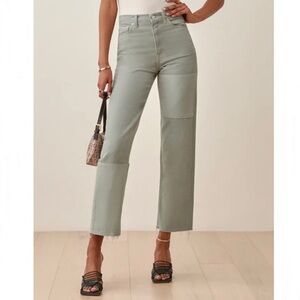 Reformation Ryan Tonal Patch High Rise Straight Leg Frayed Hem Limon Jeans Sz 27